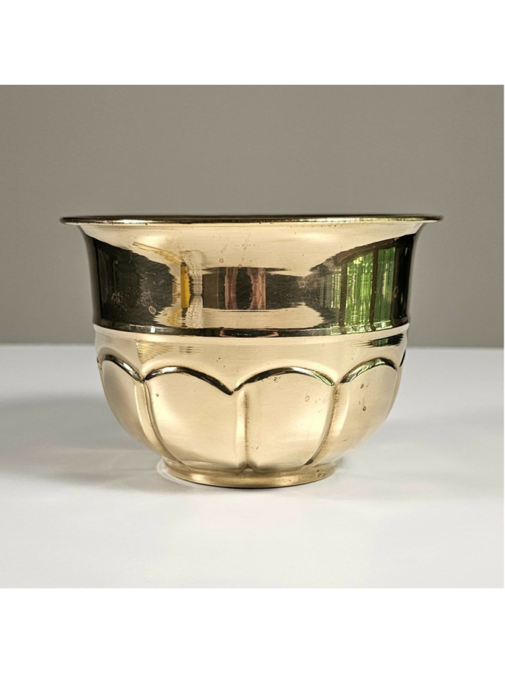 Vintage GATCO Solid Brass Planter 4"x5.5" Scalloped Footed Cachepot MCM